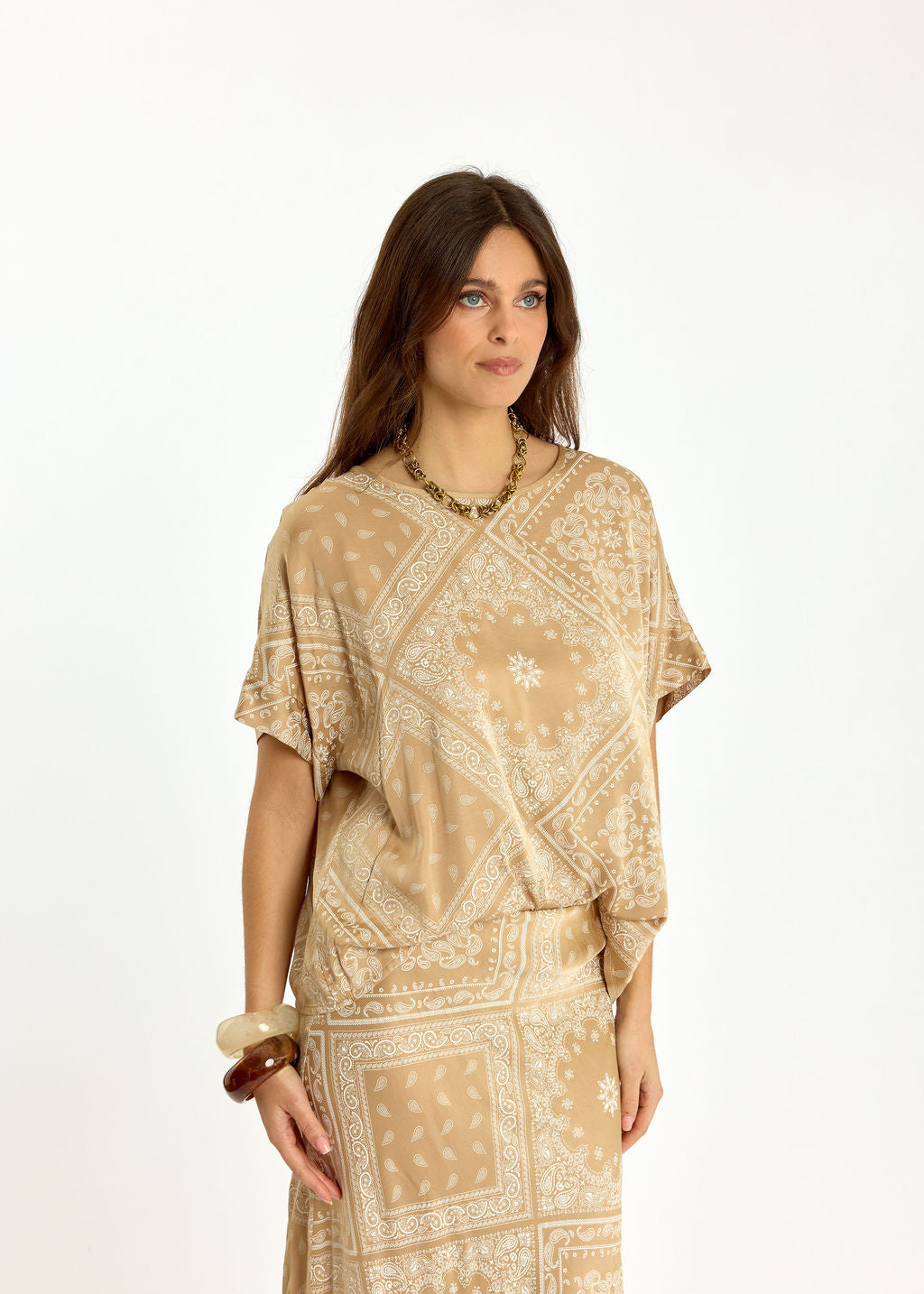 TOP EN VISCOSE IMPRIMÉE PERLE BLÉ