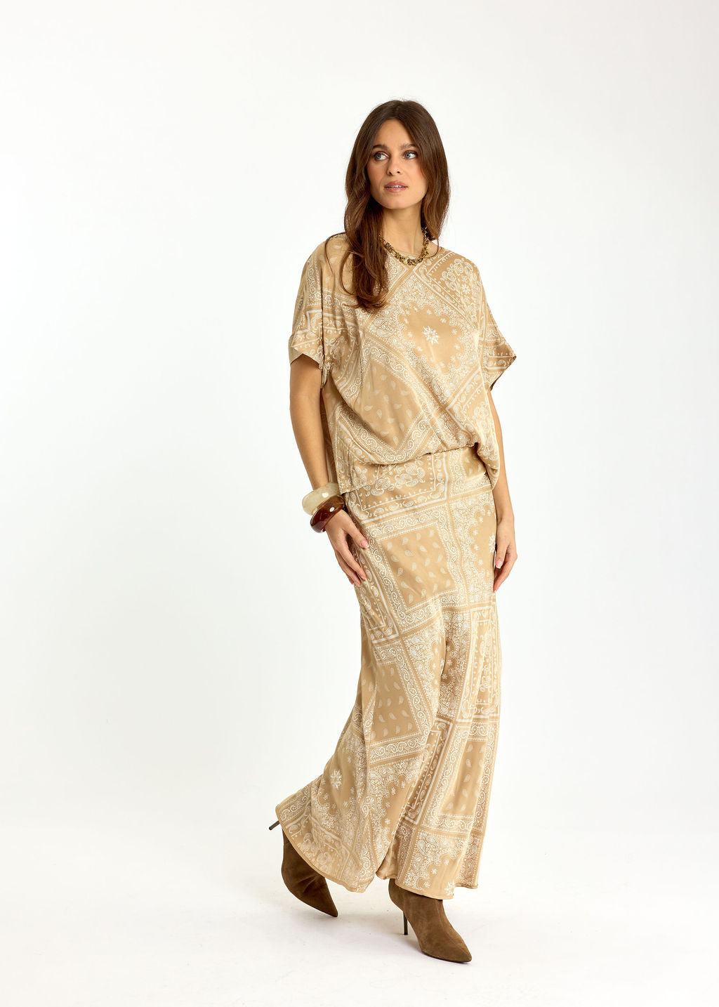 TOP EN VISCOSE IMPRIMÉE PERLE BLÉ