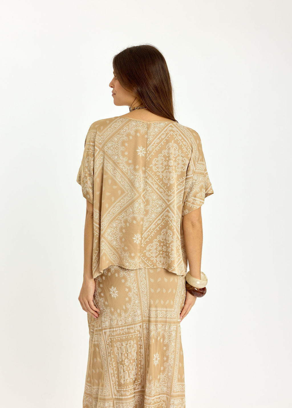 TOP EN VISCOSE IMPRIMÉE PERLE BLÉ