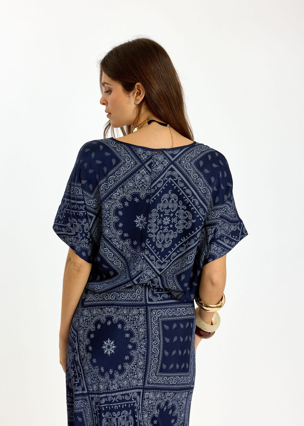 TOP EN VISCOSE IMPRIMÉE PERLE MARINE