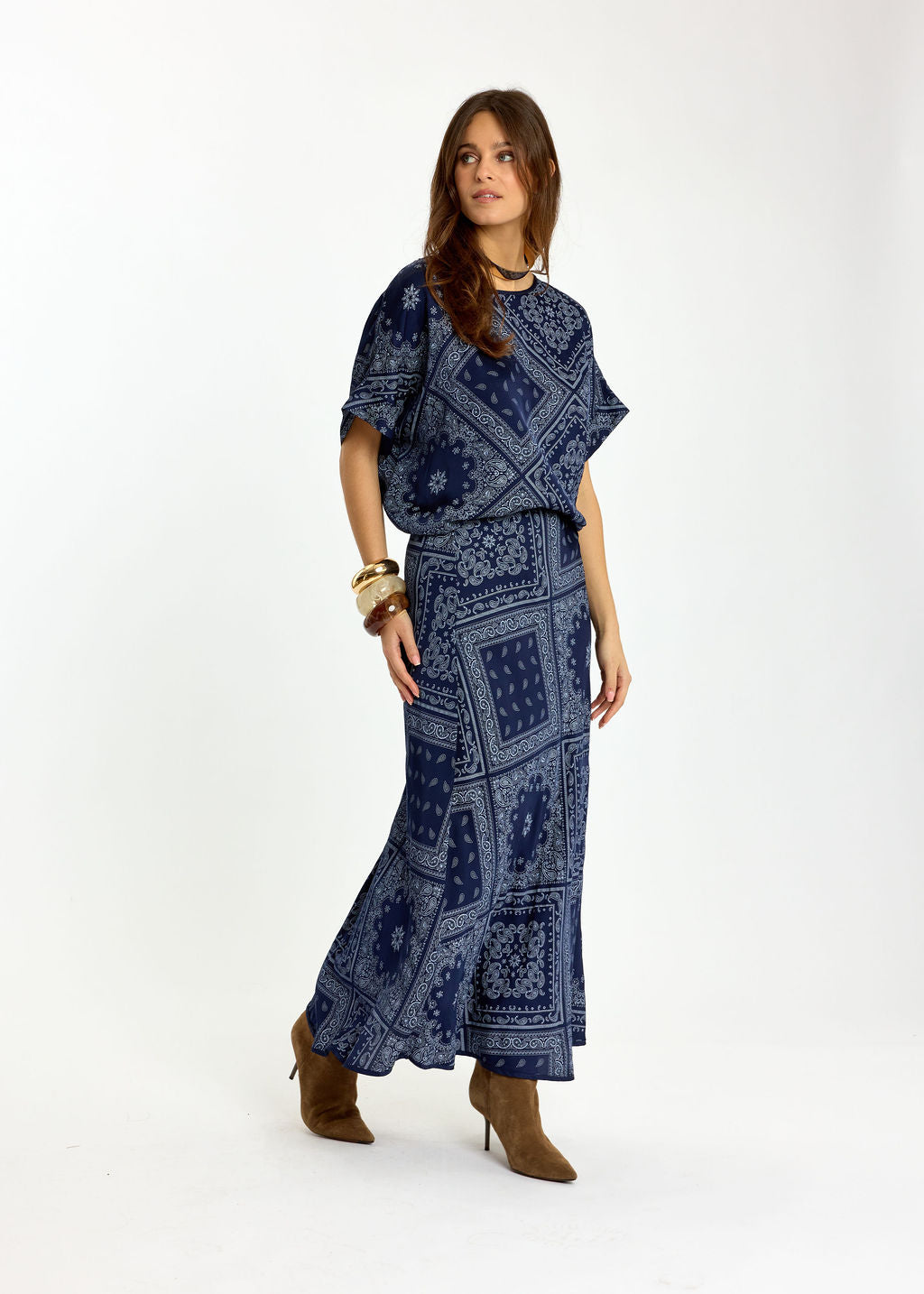 TOP EN VISCOSE IMPRIMÉE PERLE MARINE