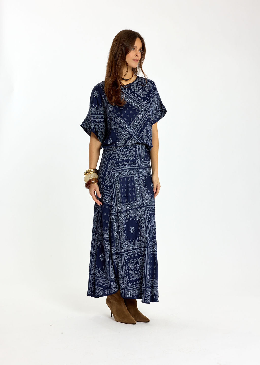 TOP EN VISCOSE IMPRIMÉE PERLE MARINE