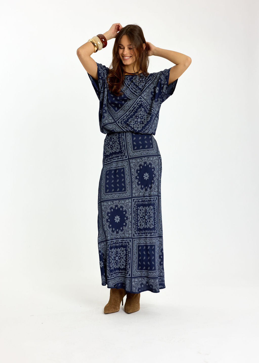 TOP EN VISCOSE IMPRIMÉE PERLE MARINE