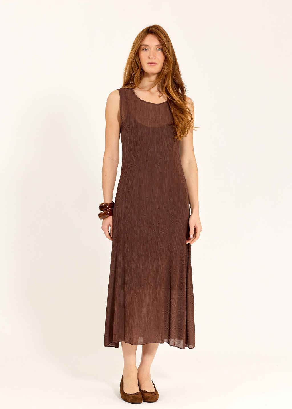 ROBE MIDI EN VISCOSE CRINKLE SUNA CAFE