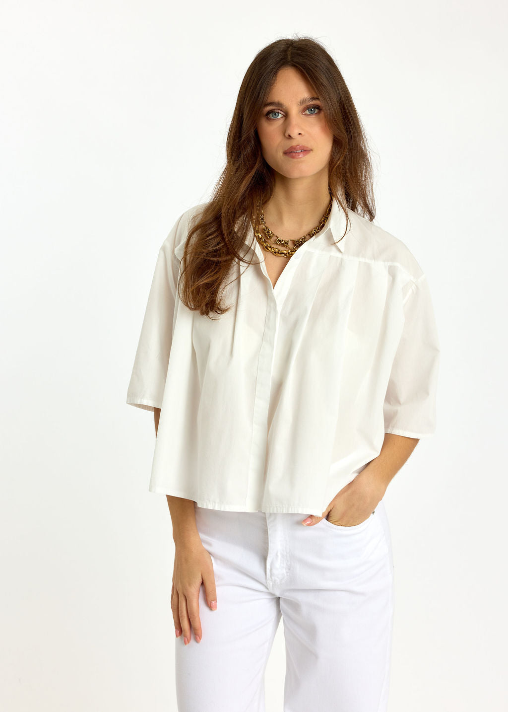 CHEMISE COURTE EN COTON LAVÉ ALIX BLANC