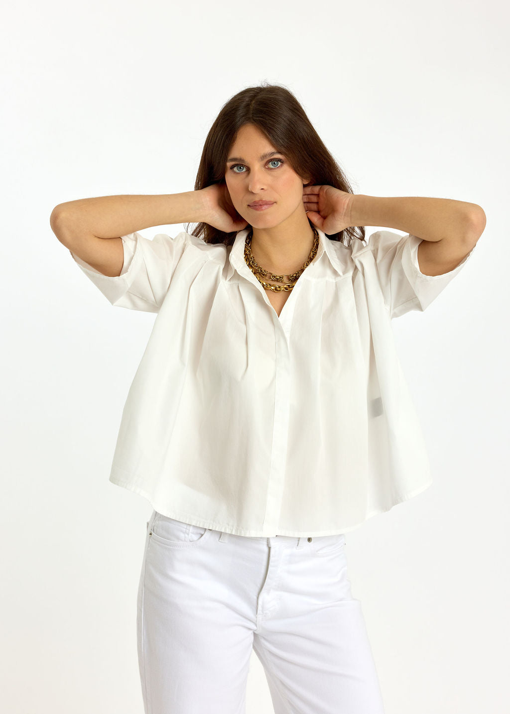CHEMISE COURTE EN COTON LAVÉ ALIX BLANC