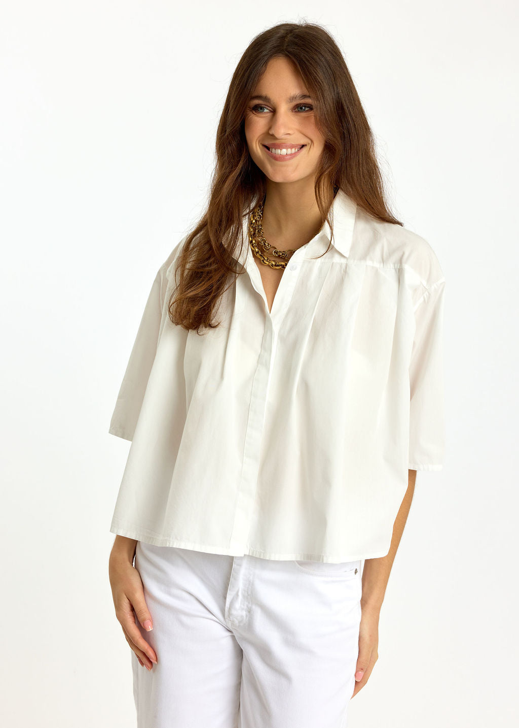 CHEMISE COURTE EN COTON LAVÉ ALIX BLANC
