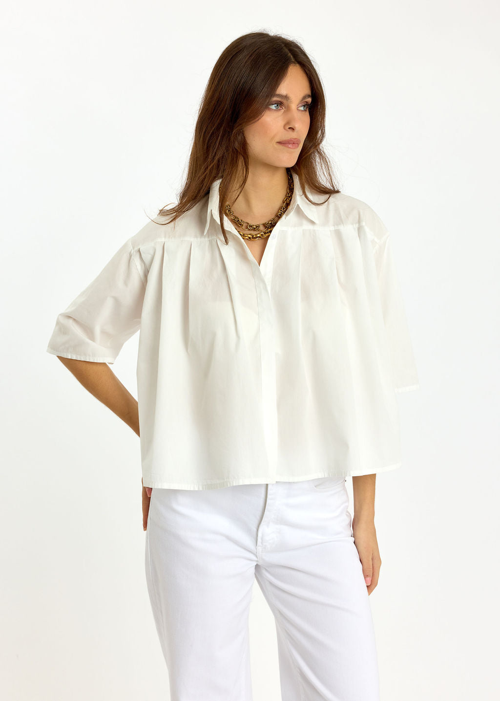 CHEMISE COURTE EN COTON LAVÉ ALIX BLANC