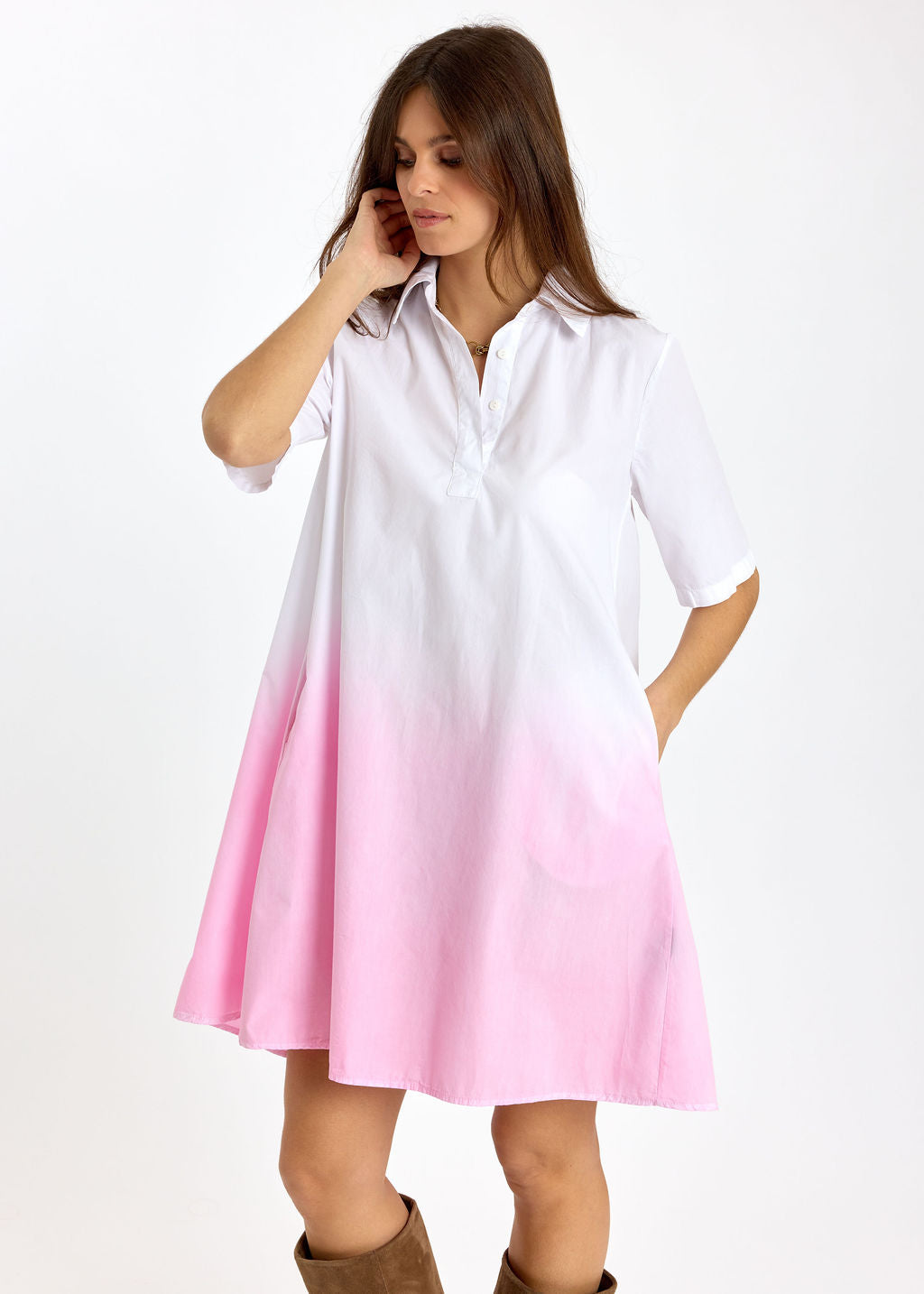 ROBE COURTE EN POPELINE DÉGRADÉE BRUNA ROSE