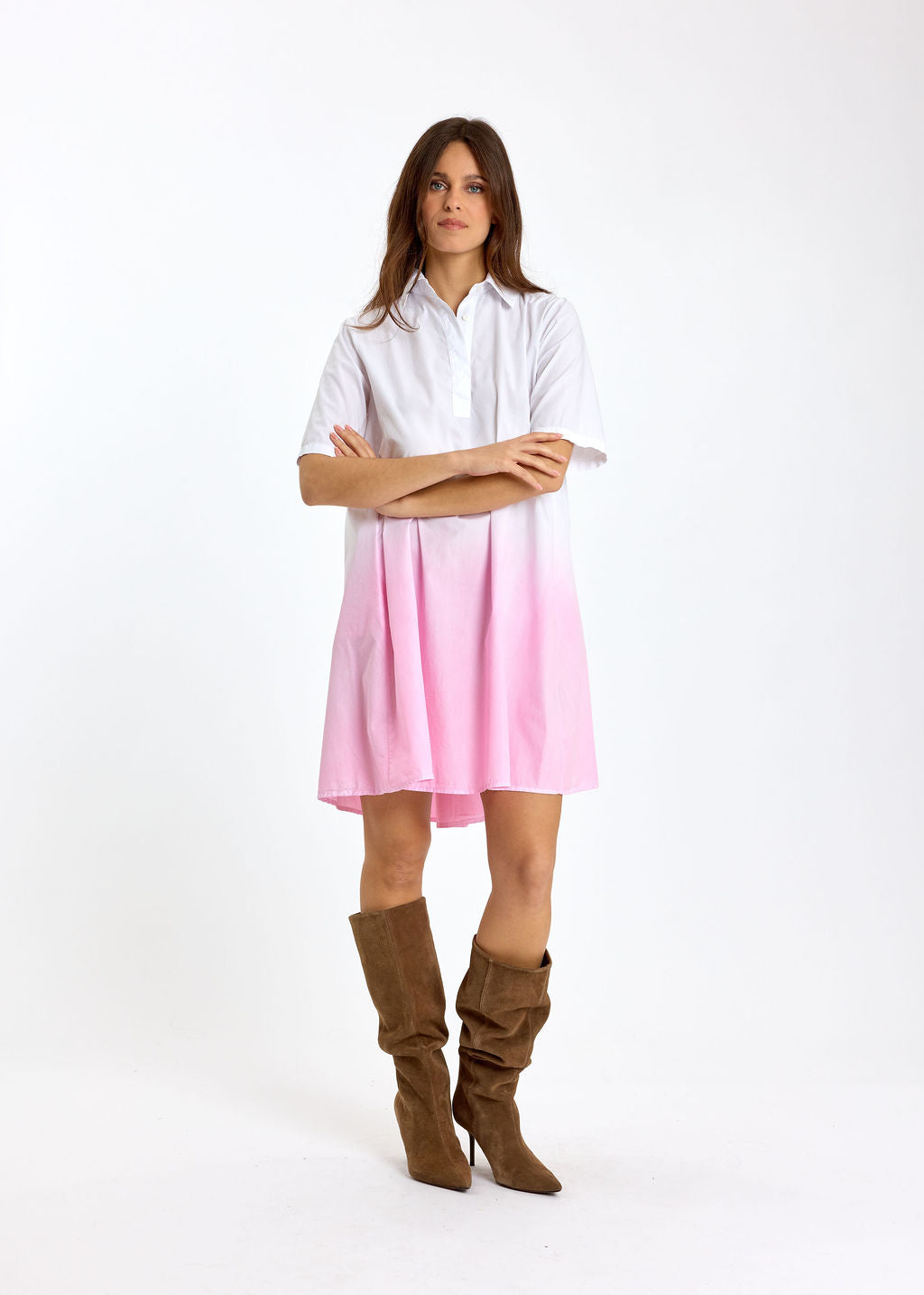 ROBE COURTE EN POPELINE DÉGRADÉE BRUNA ROSE