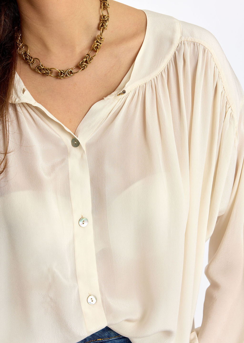 CHEMISE COURTE UNIE EN VISCOSE CRÊPE TRÈS LÉGÈRE KYLIE ECRU