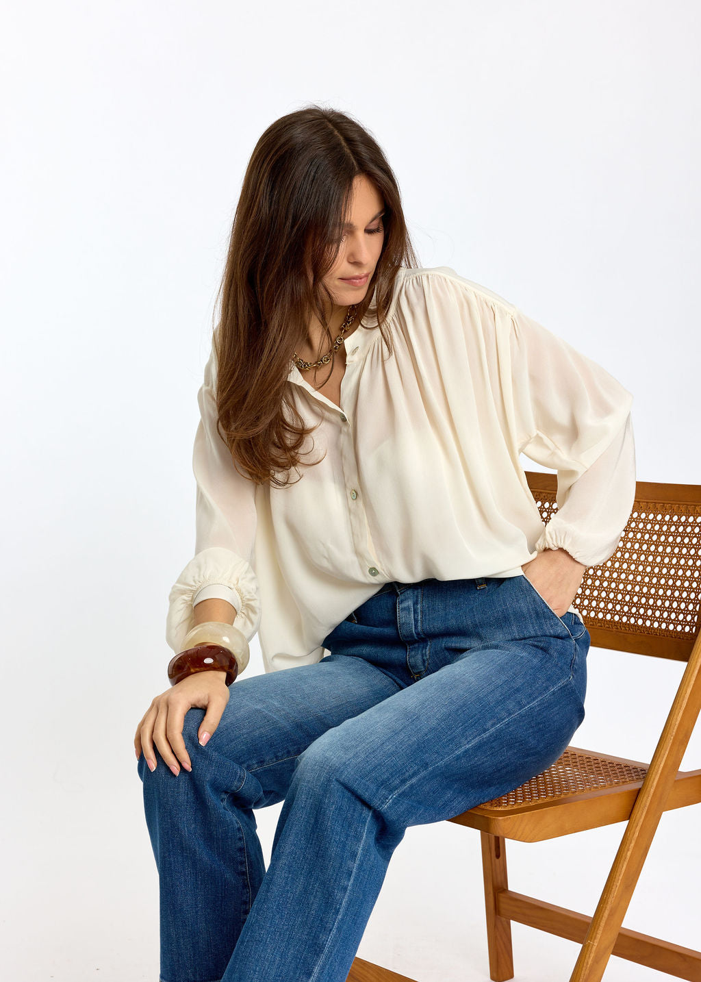 CHEMISE COURTE UNIE EN VISCOSE CRÊPE TRÈS LÉGÈRE KYLIE ECRU