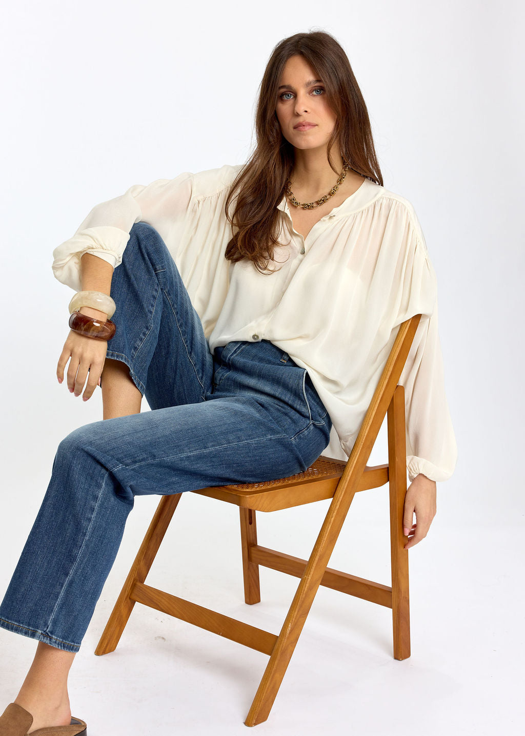 CHEMISE COURTE UNIE EN VISCOSE CRÊPE TRÈS LÉGÈRE KYLIE ECRU