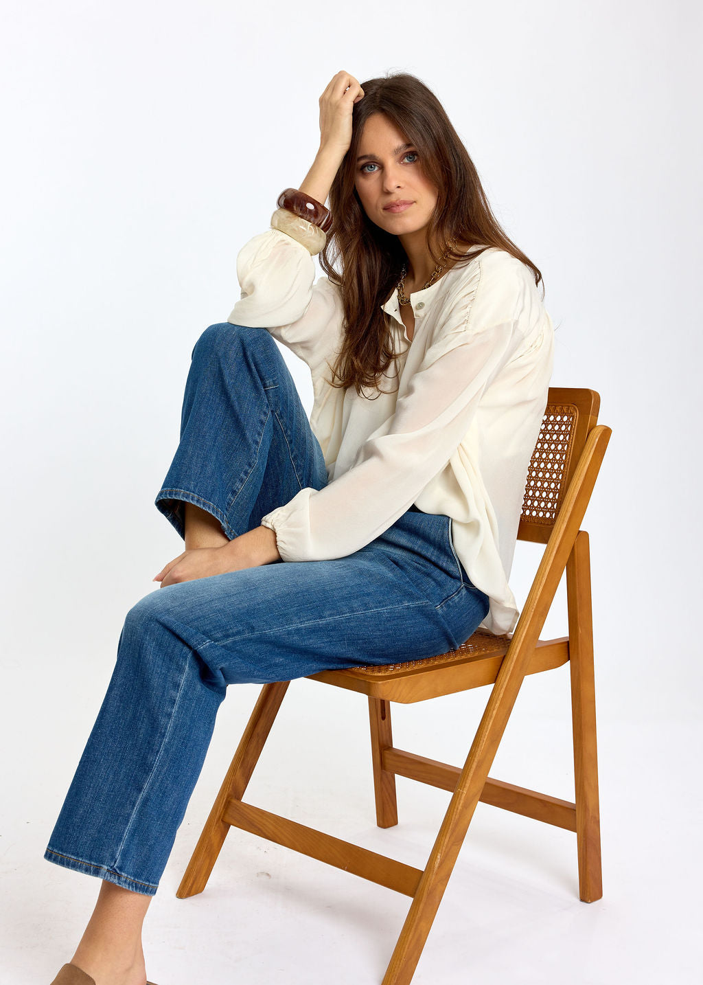 CHEMISE COURTE UNIE EN VISCOSE CRÊPE TRÈS LÉGÈRE KYLIE ECRU