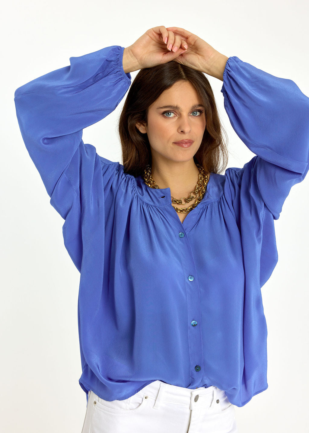 CHEMISE COURTE UNIE EN VISCOSE CRÊPE TRÈS LÉGÈRE KYLIE VIOLA