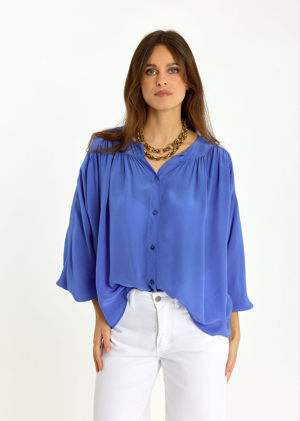 CHEMISE COURTE UNIE EN VISCOSE CRÊPE TRÈS LÉGÈRE KYLIE VIOLA