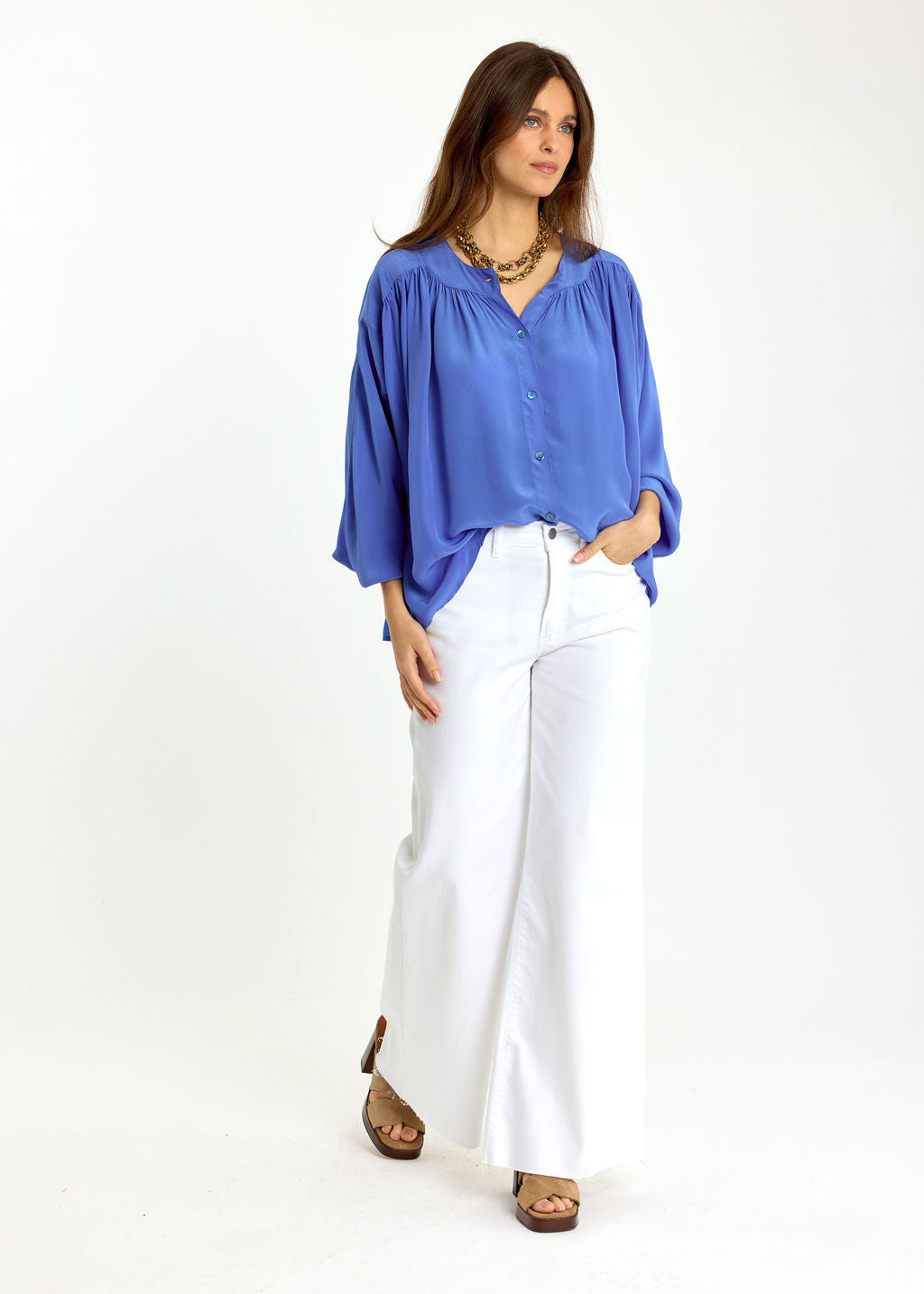 CHEMISE COURTE UNIE EN VISCOSE CRÊPE TRÈS LÉGÈRE KYLIE VIOLA