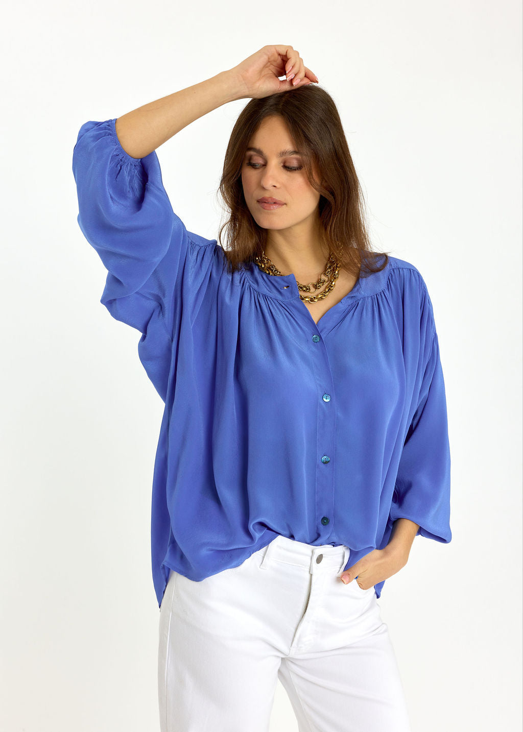 CHEMISE COURTE UNIE EN VISCOSE CRÊPE TRÈS LÉGÈRE KYLIE VIOLA