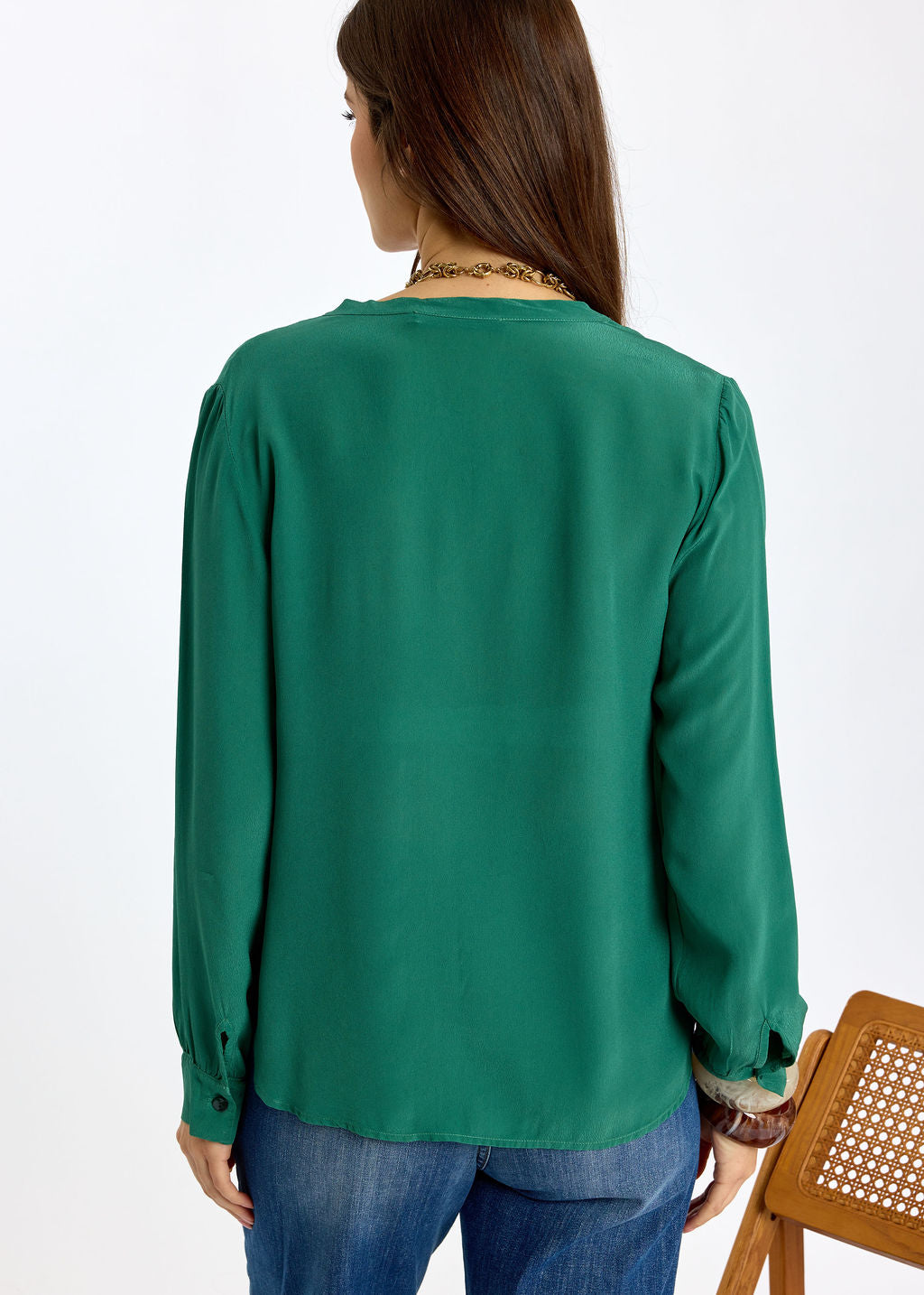 CHEMISE FLUIDE COL V UNIE EN VISCOSE CRÊPE LÉGÈRE LUCY MINT