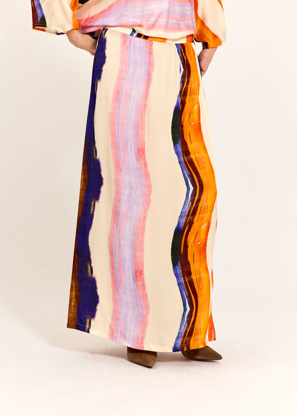 JUPE LONGUE FLUIDE IMPRIMÉE LILO ABRICOT