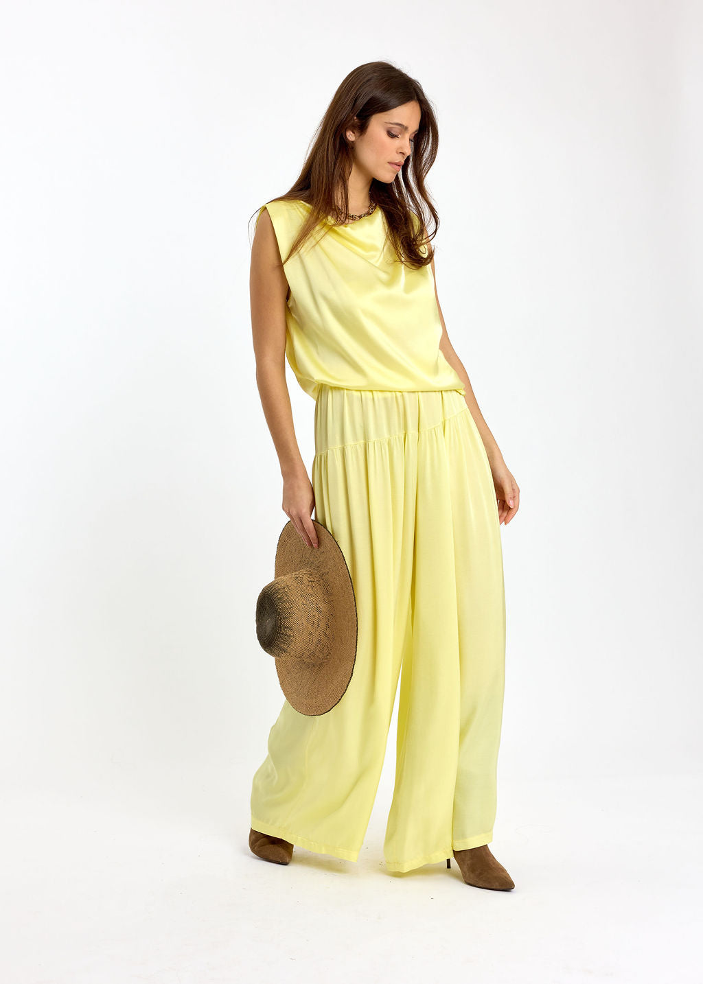 PANTALON FLUIDE AVEC DÉCOUPE AUX HANCHES RYO LEMON