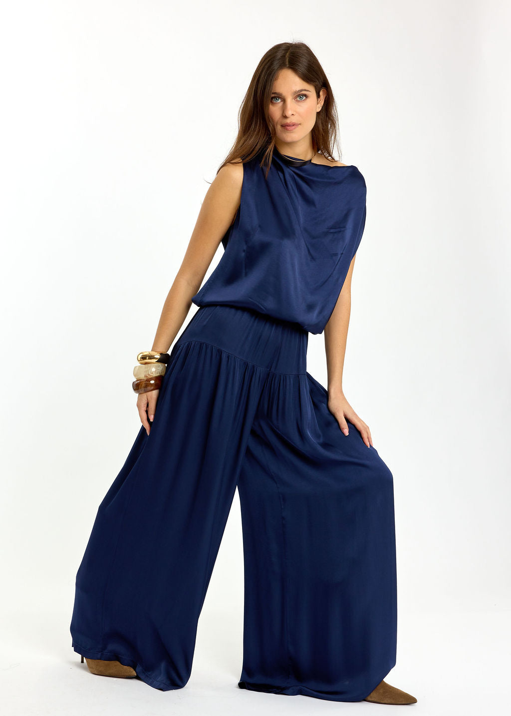 PANTALON FLUIDE AVEC DÉCOUPE AUX HANCHES RYO MARINE