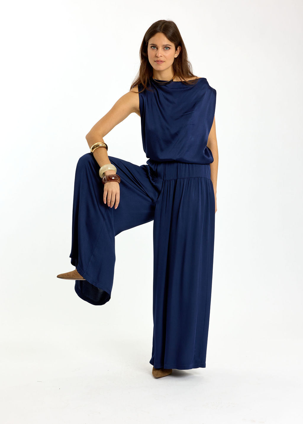 PANTALON FLUIDE AVEC DÉCOUPE AUX HANCHES RYO MARINE