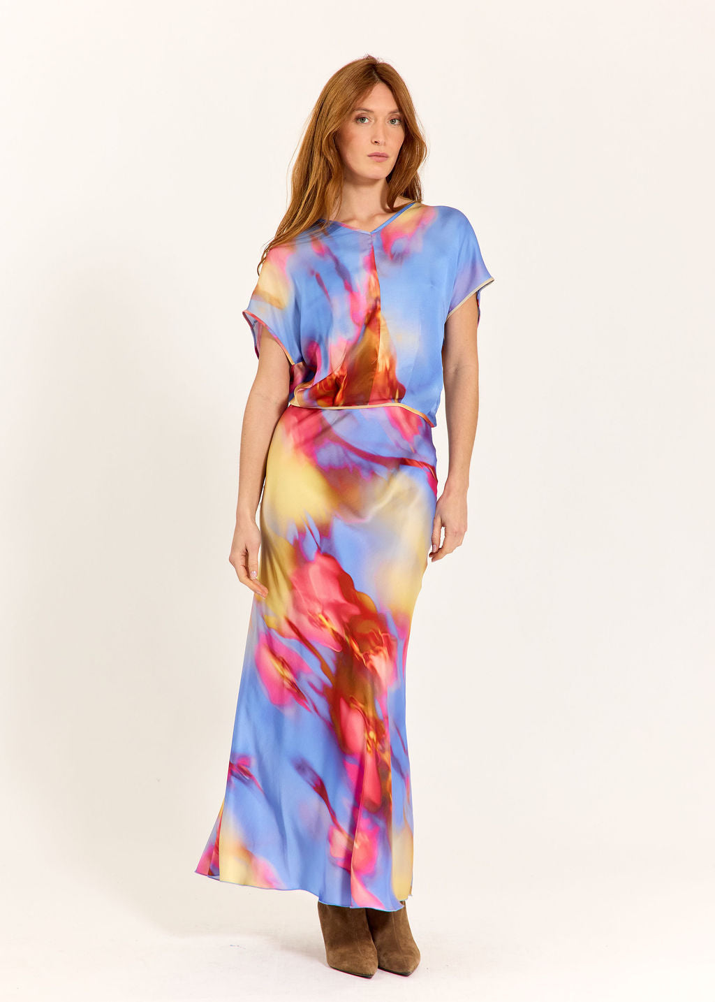 JUPE EN BIAIS EN VISCOSE IMPRIMÉE ANDREA NAXOS