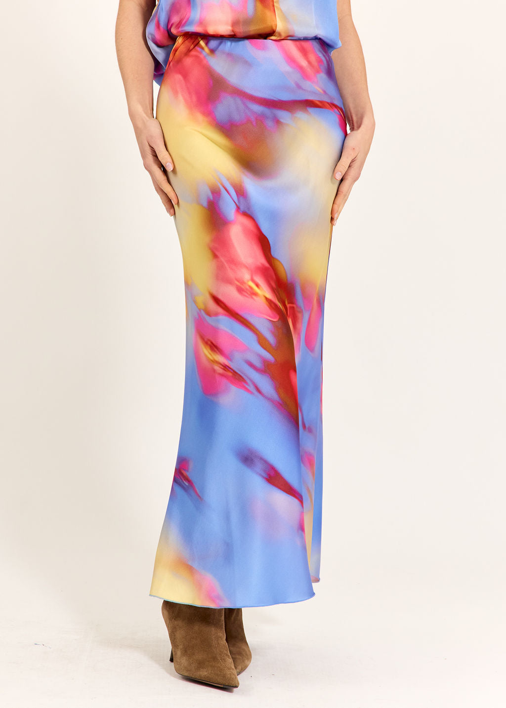 JUPE EN BIAIS EN VISCOSE IMPRIMÉE ANDREA NAXOS