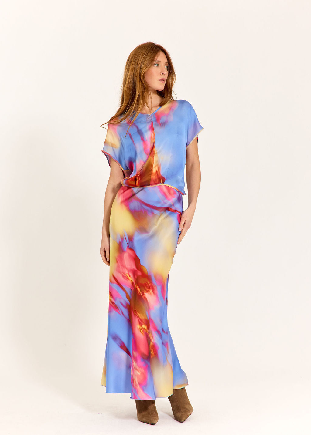 JUPE EN BIAIS EN VISCOSE IMPRIMÉE ANDREA NAXOS