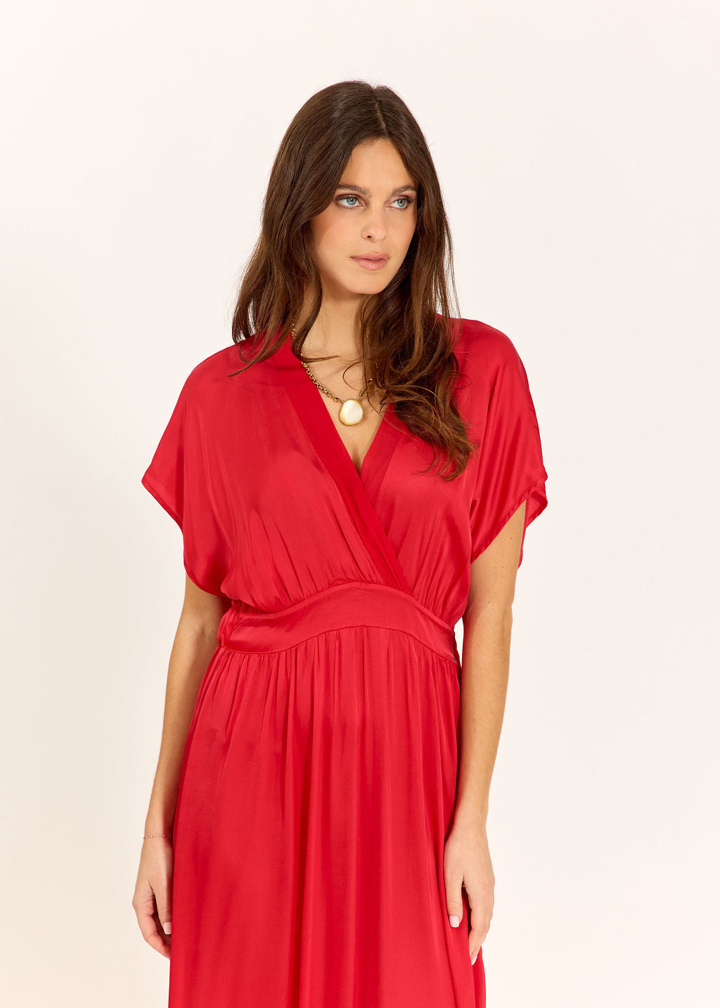 ROBE MIDI EN VISCOSE BELLA ROUGE