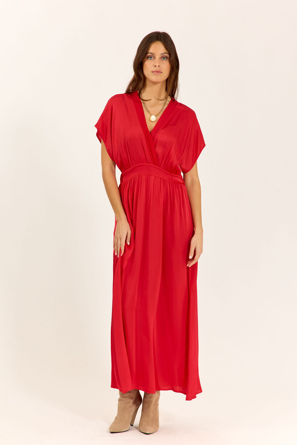 ROBE MIDI EN VISCOSE BELLA ROUGE