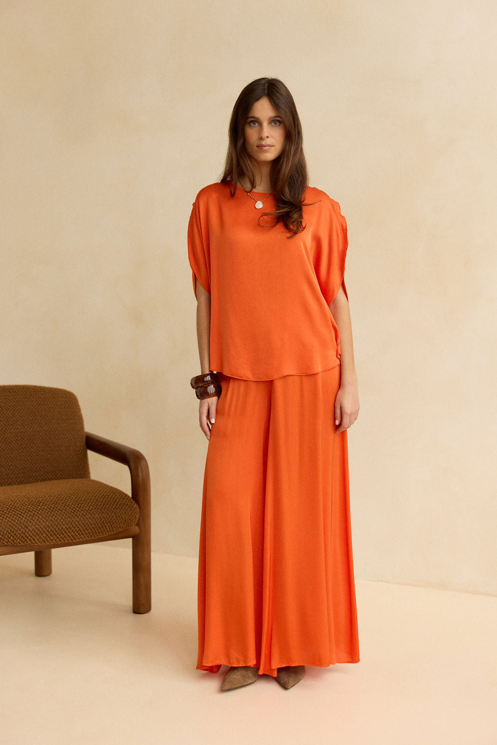 PANTALON FLUIDE AMPLE CAPRY MANDARINE