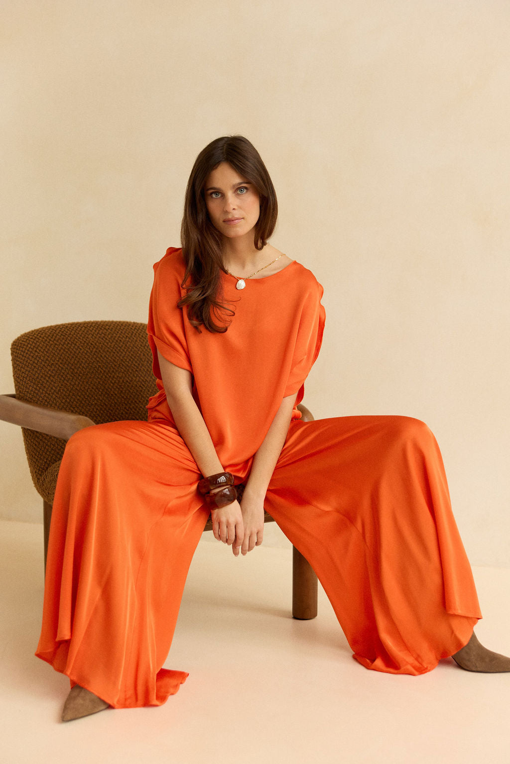 WIDE FLOWY PANTS CAPRI MANDARIN - Lauren Vidal