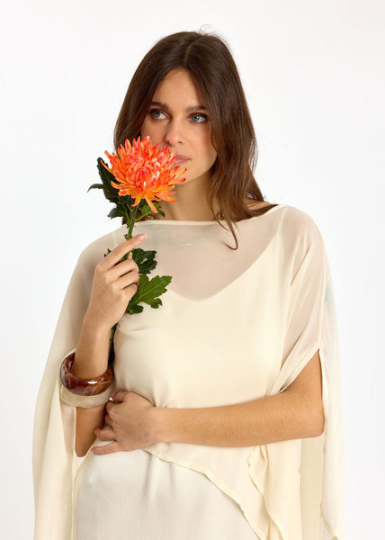 SHORT VISCOSE VEIL CAPE LINA ECRU - Lauren Vidal