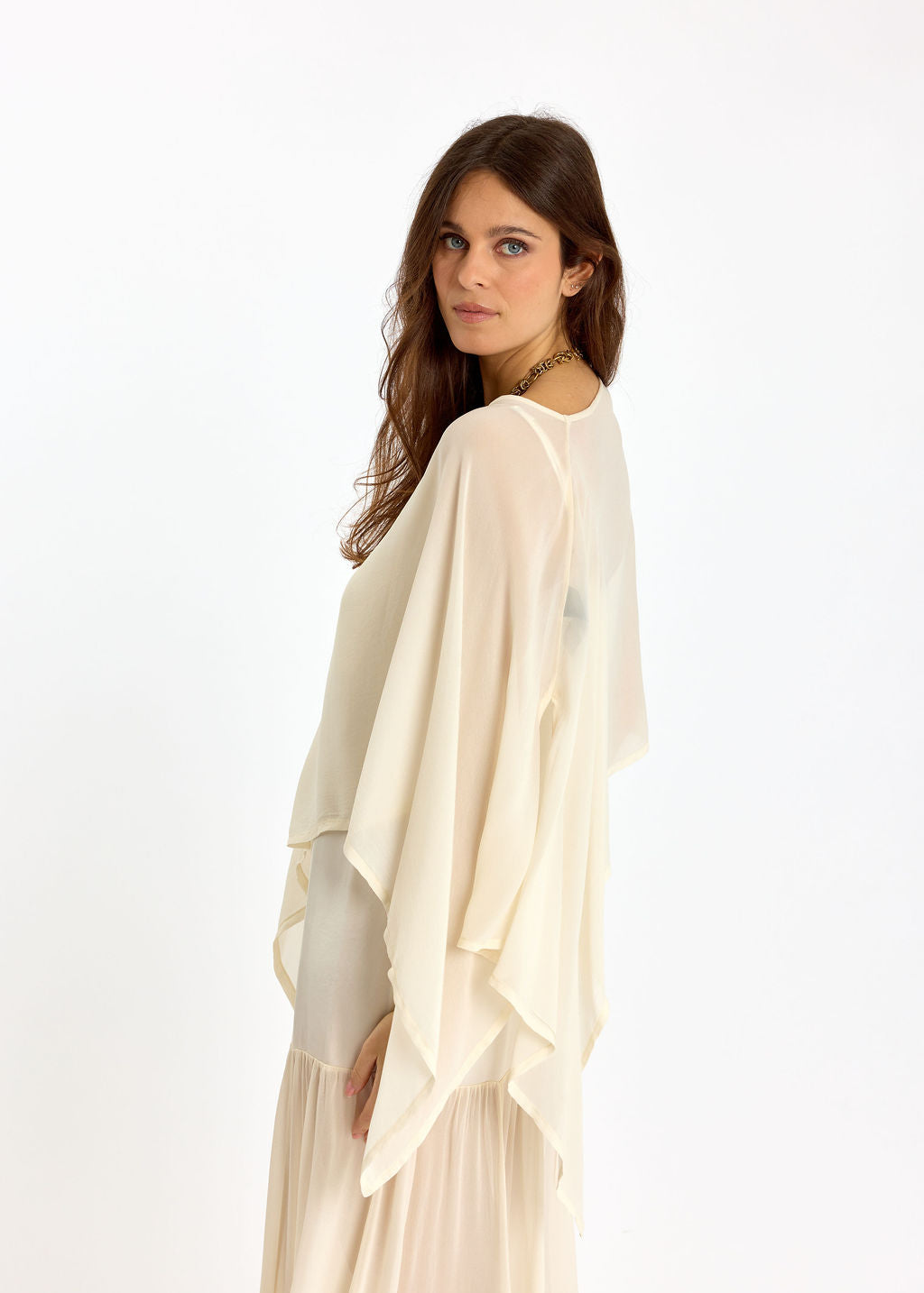 CAPE COURTE EN VOILE VISCOSE LINA ECRU