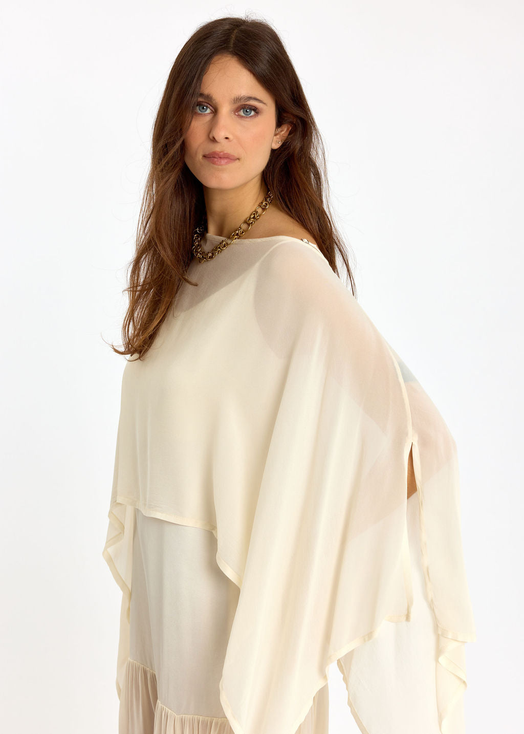 CAPE COURTE EN VOILE VISCOSE LINA ÉCRU