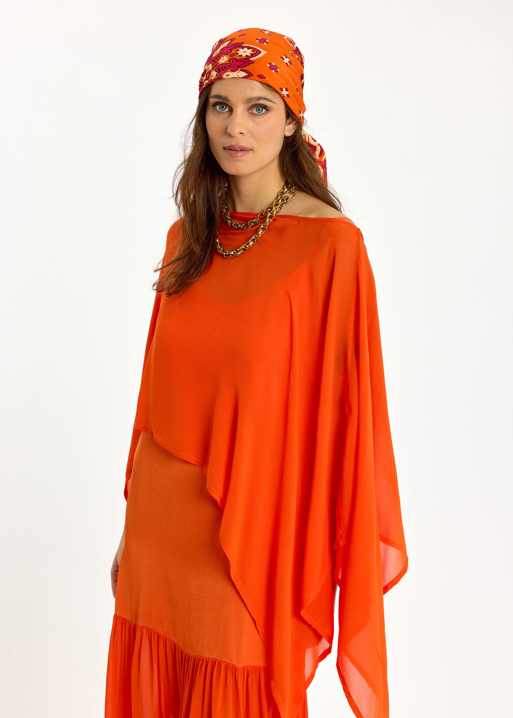 CAPE COURTE EN VOILE VISCOSE LINA MANDARINE