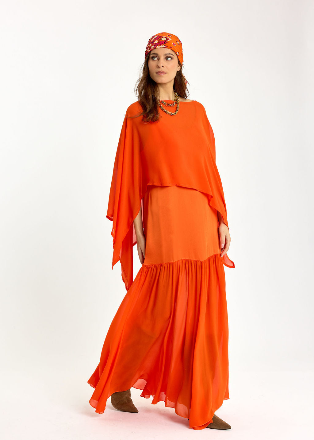 CAPE COURTE EN VOILE VISCOSE LINA MANDARINE