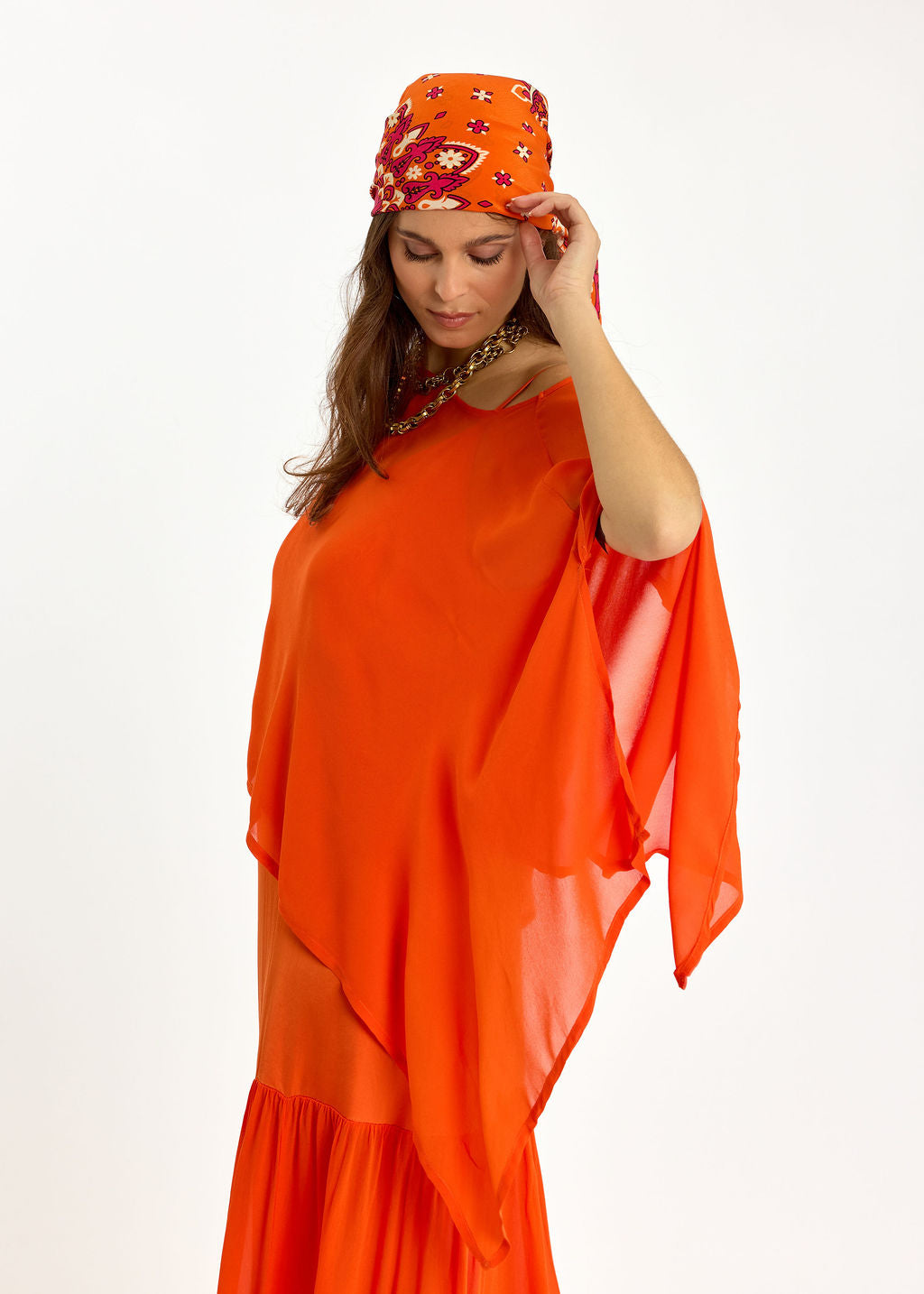 CAPE COURTE EN VOILE VISCOSE LINA MANDARINE