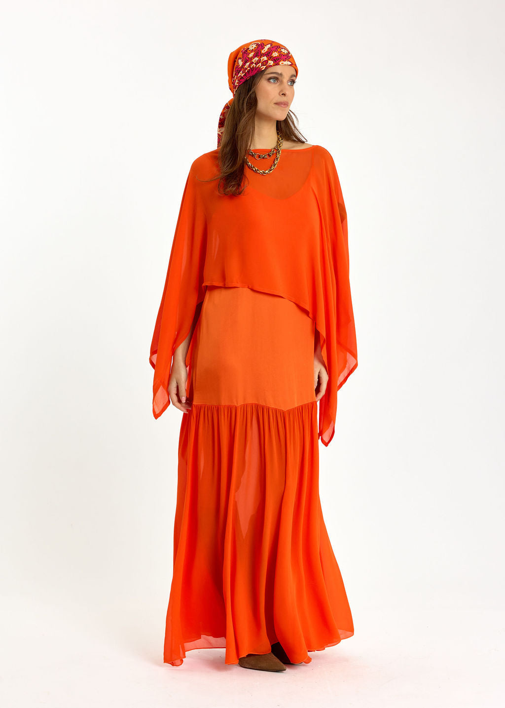 CAPE COURTE EN VOILE VISCOSE LINA MANDARINE