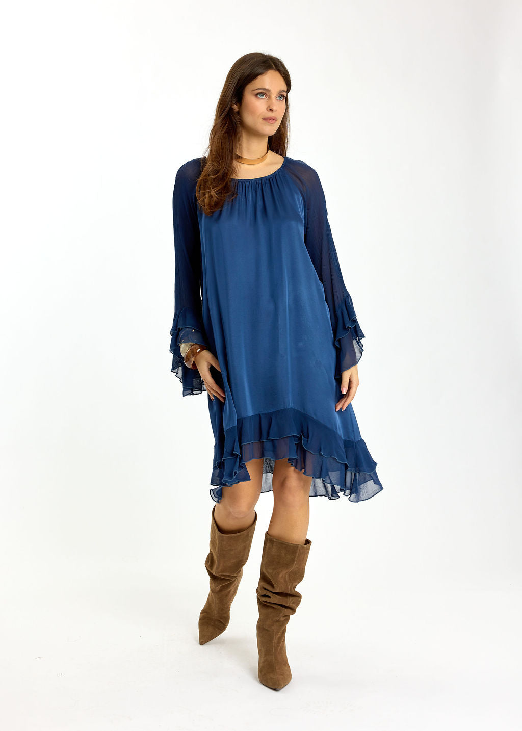 ROBE COURTE BI-MATIÈRE MILANE BLUE