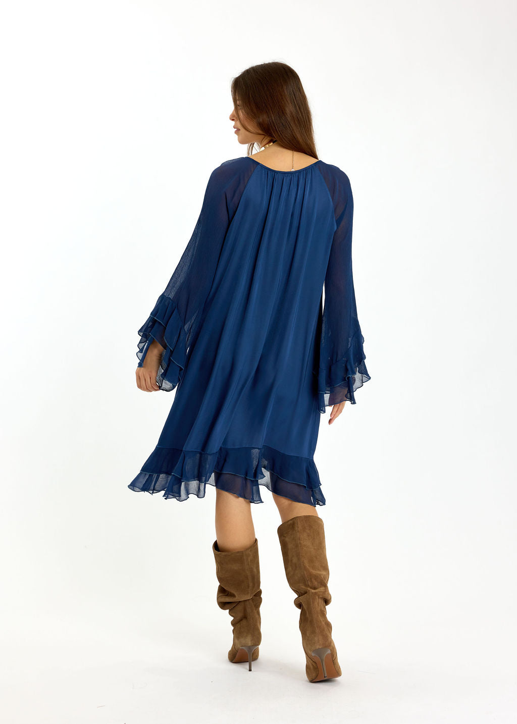 ROBE COURTE BI-MATIÈRE MILANE BLUE