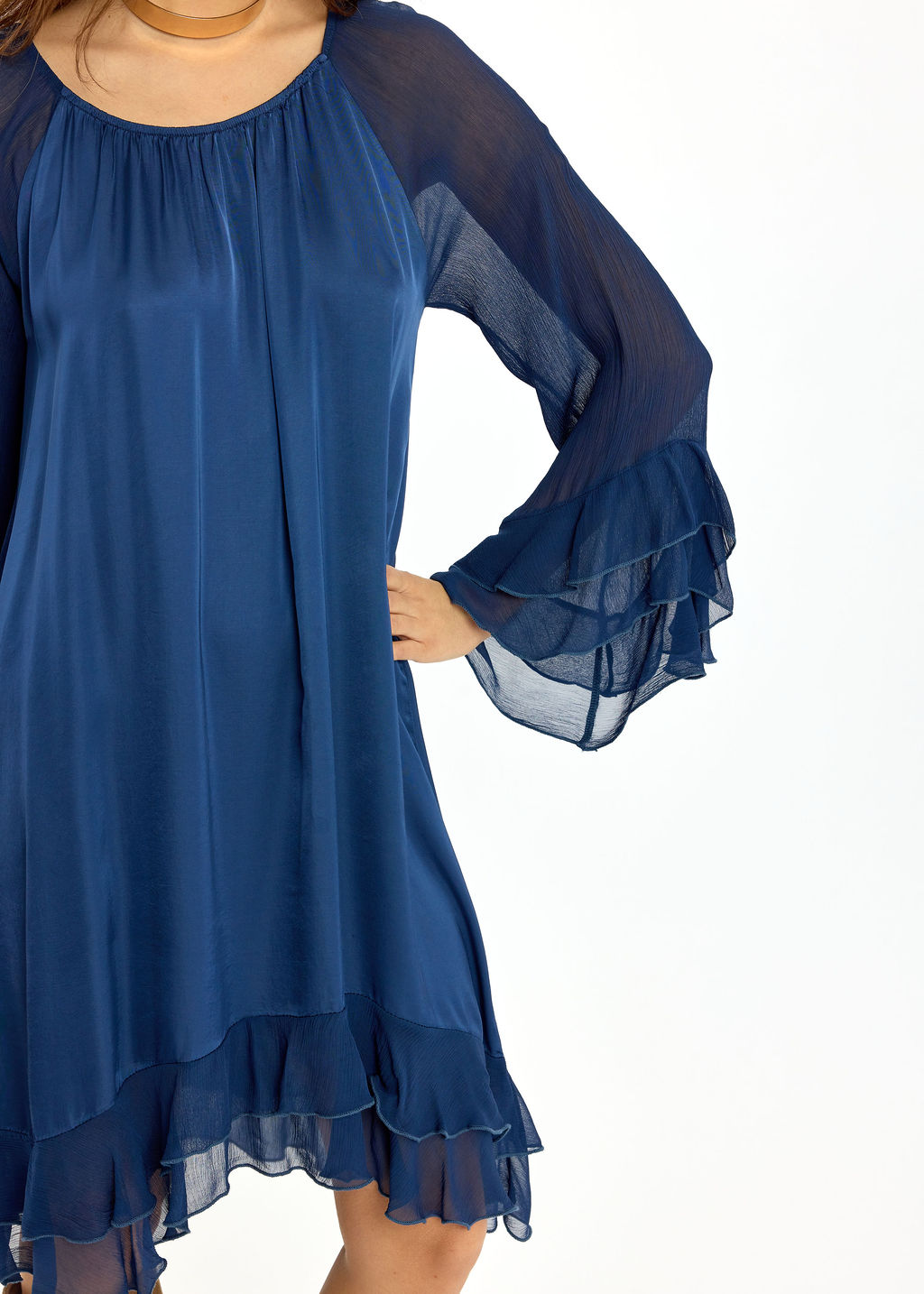 ROBE COURTE BI-MATIÈRE MILANE BLUE