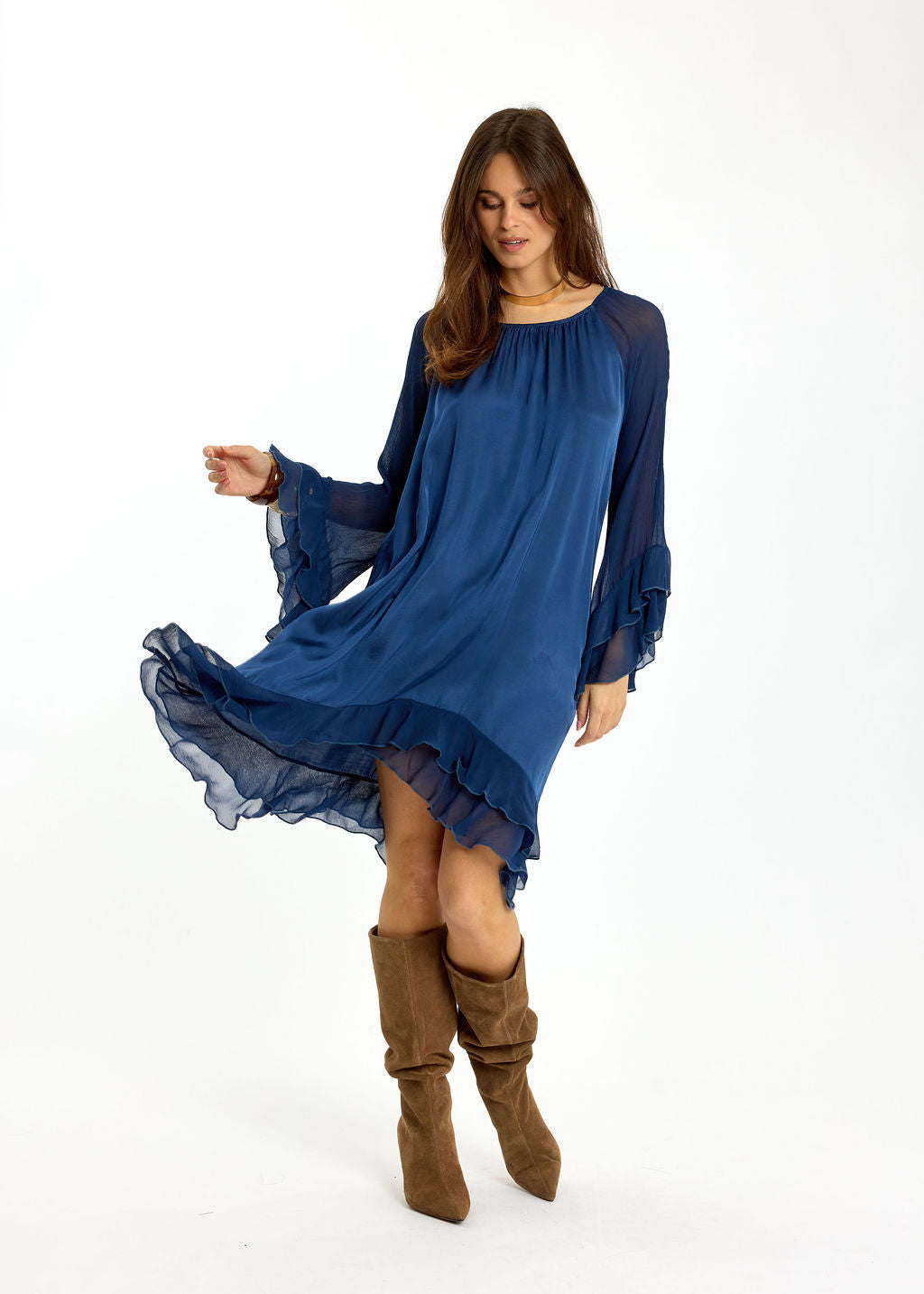 ROBE COURTE BI-MATIÈRE MILANE BLUE