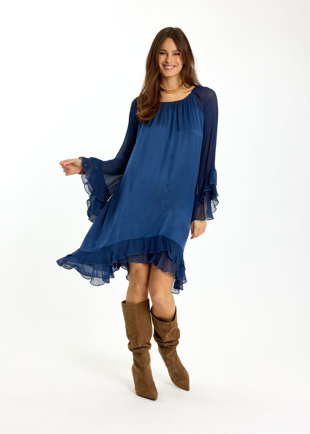 ROBE COURTE BI-MATIÈRE MILANE BLUE