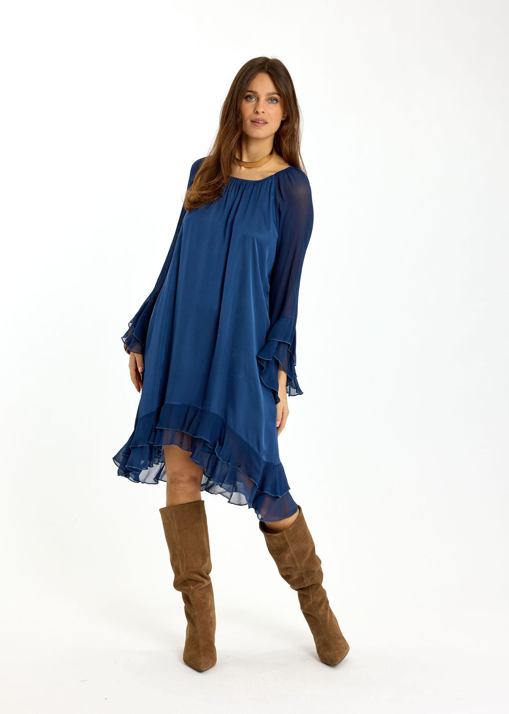 ROBE COURTE BI-MATIÈRE MILANE BLUE
