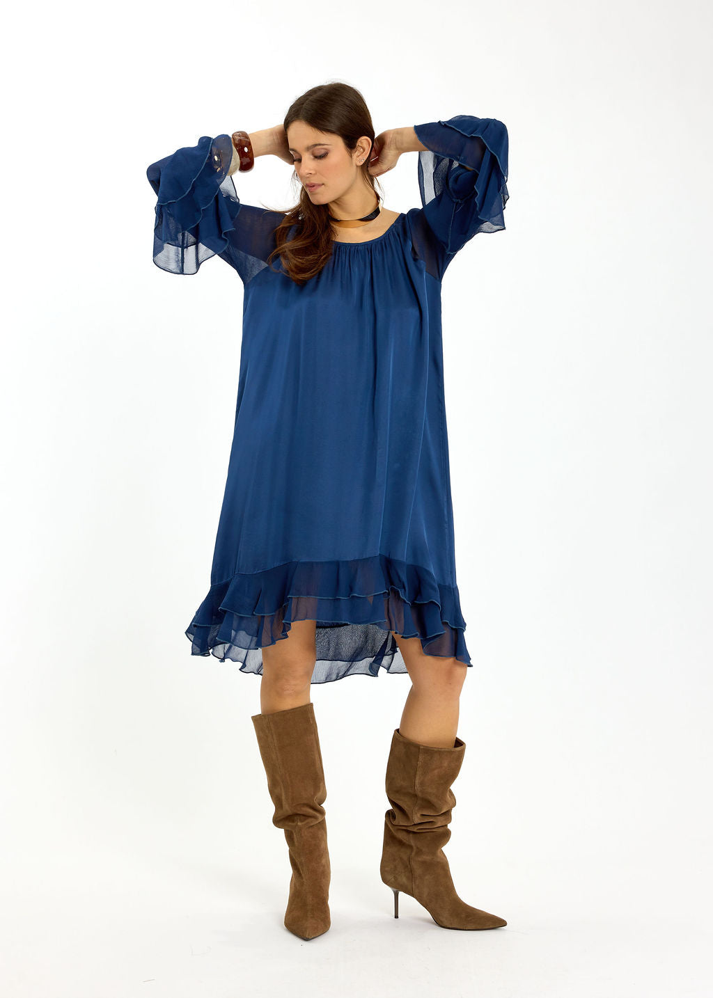 ROBE COURTE BI-MATIÈRE MILANE BLUE