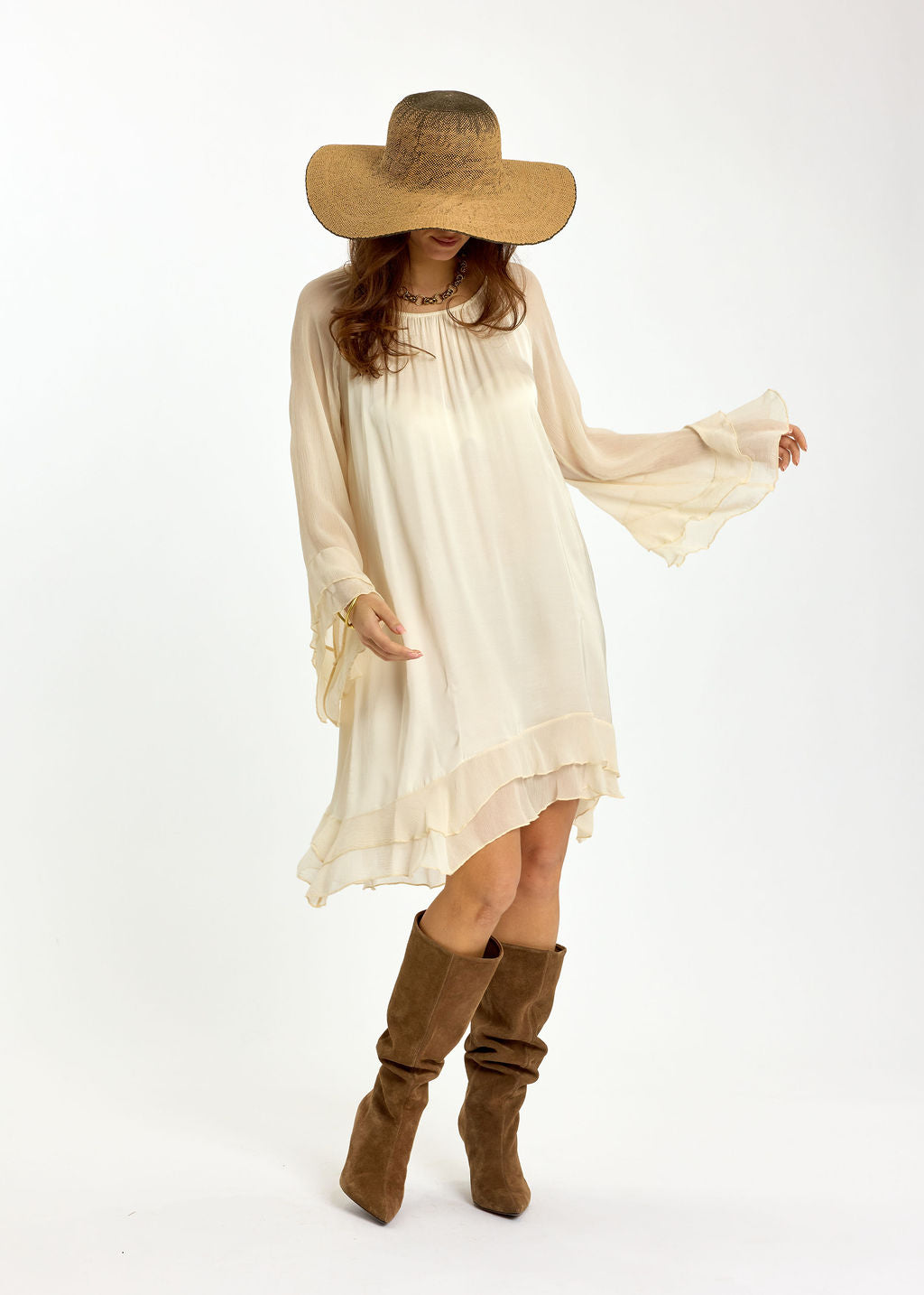 ROBE COURTE BI-MATIÈRE MILANE ECRU