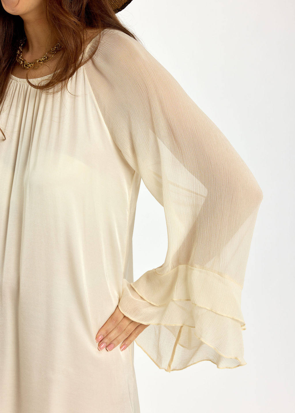 ROBE COURTE BI-MATIÈRE MILANE ÉCRU